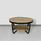 34 Inch Farmhouse Round Coffee Table with Metal Framework Brown and Black By The Urban Port UPT-242821
