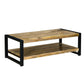 47 Inch Rectangular Industrial Coffee Table with Sled Design Metal Legs Washed White By The Urban Port UPT-242823
