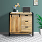 35 Inch 3 Drawer Storage Cabinet, 1 Barn Sliding Door, Mango Wood, Brown and Black By The Urban Port