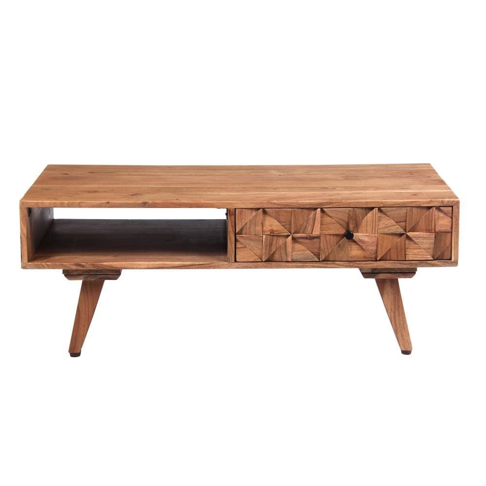 37 Inch Farmhouse Rectangle Coffee Table with 2 Drawers and Textured Front Oak Brown By The Urban Port UPT-242829