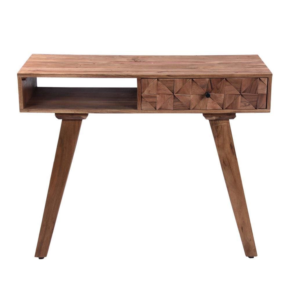 37 Inch Wooden Farmhouse Console Table with 1 Drawer and Textured Front Oak Brown By The Urban Port UPT-242831