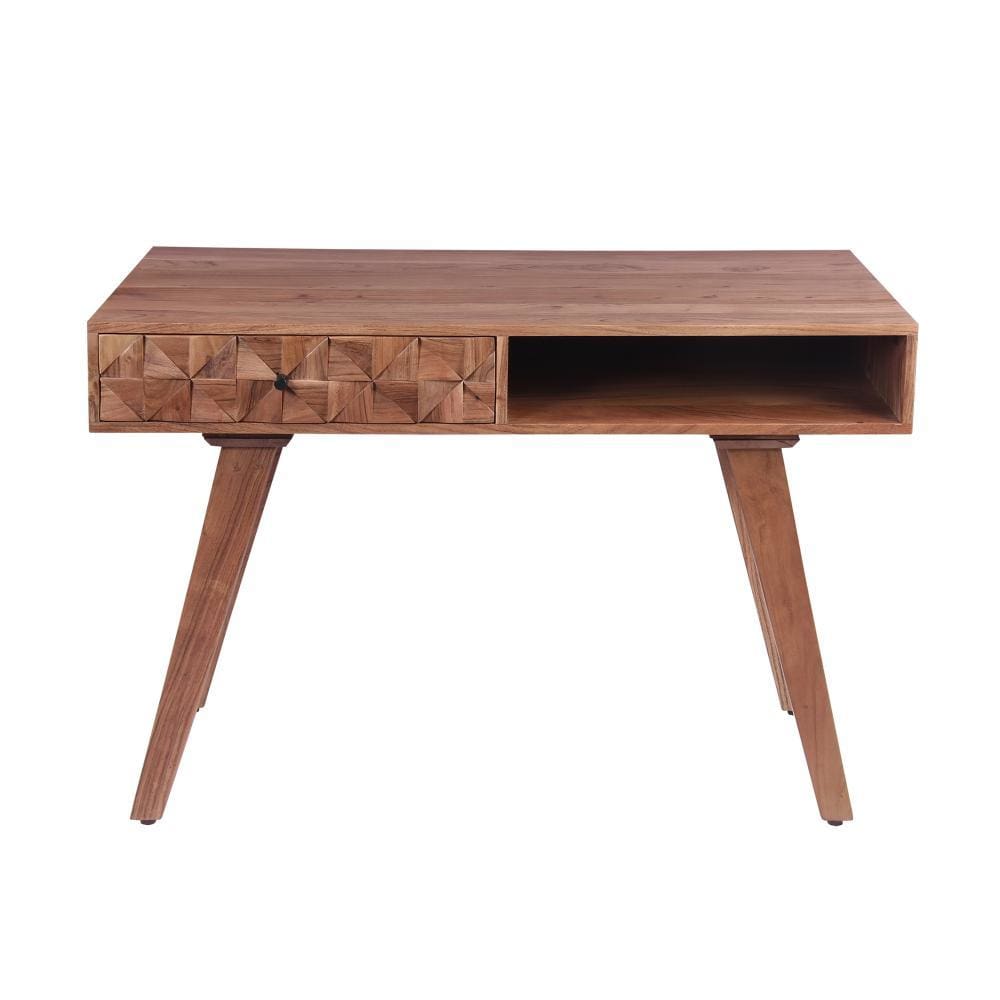 45 Inch Wooden Study Writing Desk with 1 Drawer and Textured Front Oak Brown By The Urban Port UPT-242833