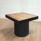 21 Inch Wooden Side Table with Block Metal Base Brown and Black By The Urban Port UPT-247102