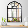 52 Inch Wood Wall Hanging Mirror, Window Pane Design, Arched Top, Black By The Urban Port