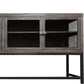 71 Inch Rustic Media Console TV Stand 4 Glass Panel Doors Solid Wood Metal Frame Brown and Black By The Urban Port UPT-248010