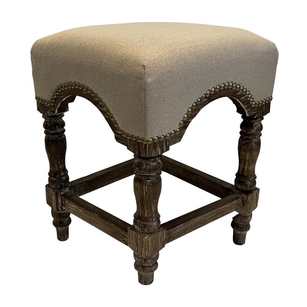 24 Inch Leatherette Stool with Wooden Frame and Nailheads Gray and Brown By The Urban Port UPT-248012