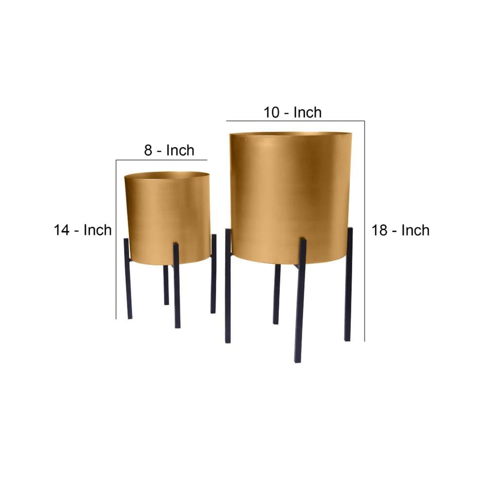 18 14 Inch Round Indoor Planter Iron Stand Set of 2 Rose Gold and Black By The Urban Port UPT-248042