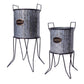 Galvanized Plant Stand with Corrugated Design and Metal Frame Set of 2 Metallic Gray By The Urban Port UPT-248044