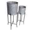 Galvanized Plant Stand with Corrugated Design and Metal Frame Set of 2 Antique Silver By The Urban Port UPT-248045