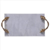 Decor Tray with Marble Frame and Carved Metal Handles White and Gold By The Urban Port UPT-248051