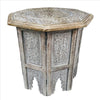 Farmhouse Wooden Side Table with Engraved Design and Octagonal Top Antique Brown By The Urban Port UPT-248136