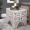 Wooden End Table with Floral Cut Out Design Set of 2 Antique White By The Urban Port UPT-248137