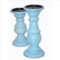 Wooden Candleholder with Turned Pedestal Base Set of 3 Distressed Blue By The Urban Port UPT-249273