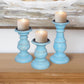 Wooden Candleholder with Turned Pedestal Base, Set of 3, Distressed Blue By The Urban Port
