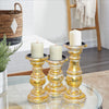 Wooden Candleholder with Turned Pedestal Base, Set of 3, Distressed Gold By The Urban Port
