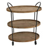23 Inch Wood Bar Cart with 3 Tier Storage Trays and Metal Frame Brown By The Urban Port UPT-250424