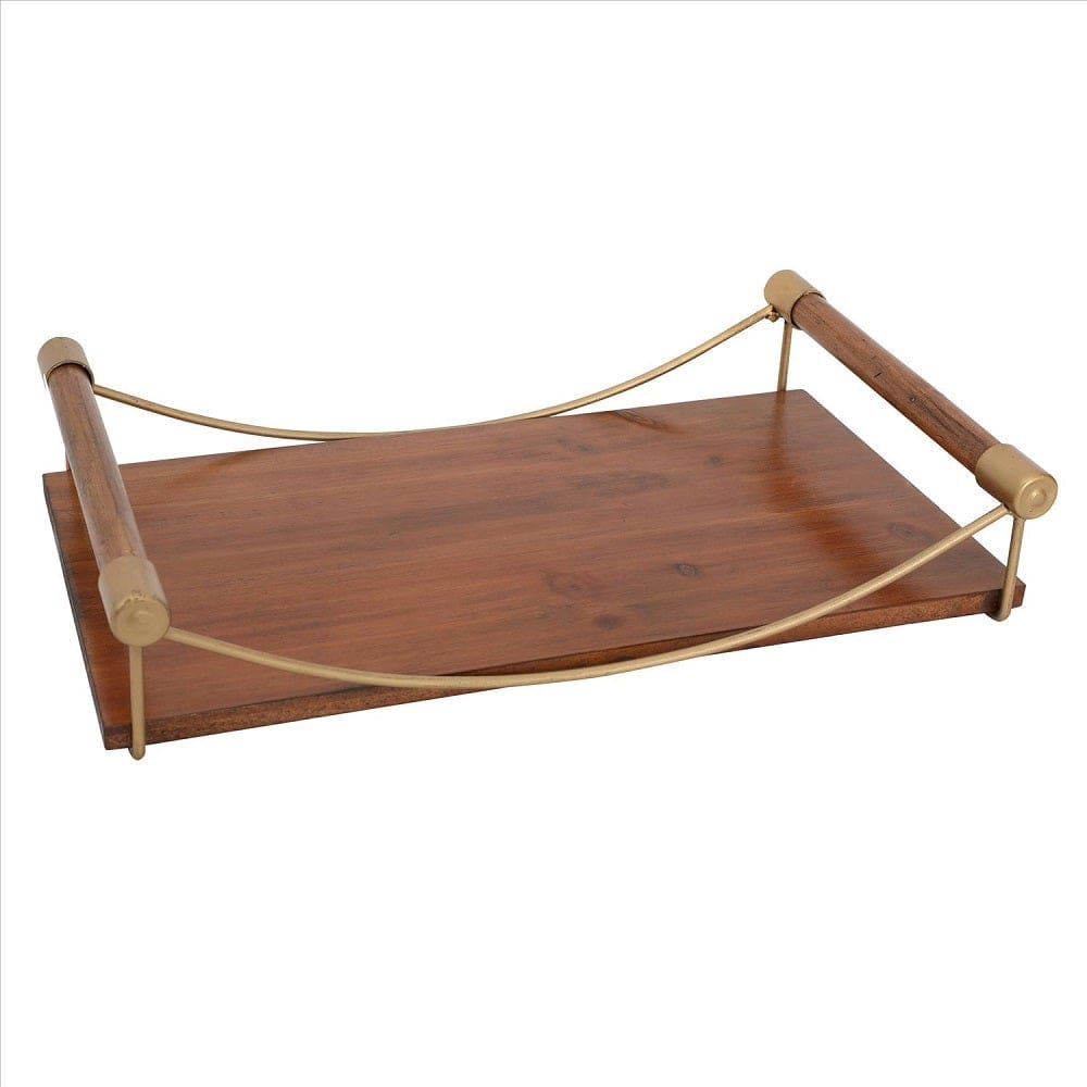 Decorative Wooden Serving Tray with Side Handles Brown By The Urban Port UPT-250425