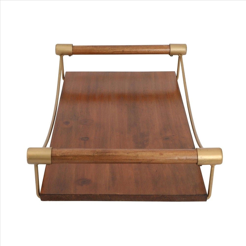 Decorative Wooden Serving Tray with Side Handles Brown By The Urban Port UPT-250425