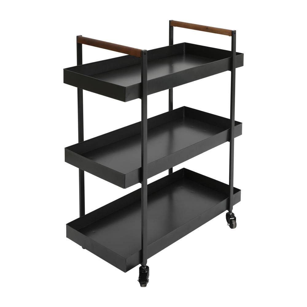 3 Tier Bar Cart with Tray Shelves Metal Frame and Raised Edges Black By The Urban Port UPT-250430