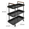 3 Tier Bar Cart with Tray Shelves Metal Frame and Raised Edges Black By The Urban Port UPT-250430