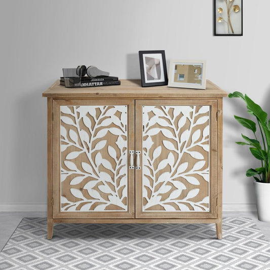 34 Inch Wood Console Buffet Cabinet Sideboard Table with Mirror Motifs  By The Urban Port