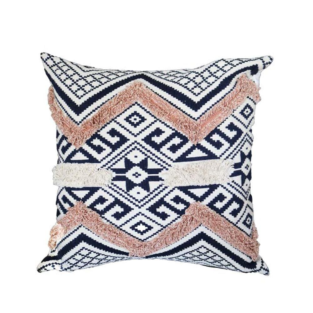 18 x 18 Handcrafted Square Jacquard Cotton Accent Throw Pillow, Geometric Tribal Pattern, White, Black, Beige By The Urban Port
