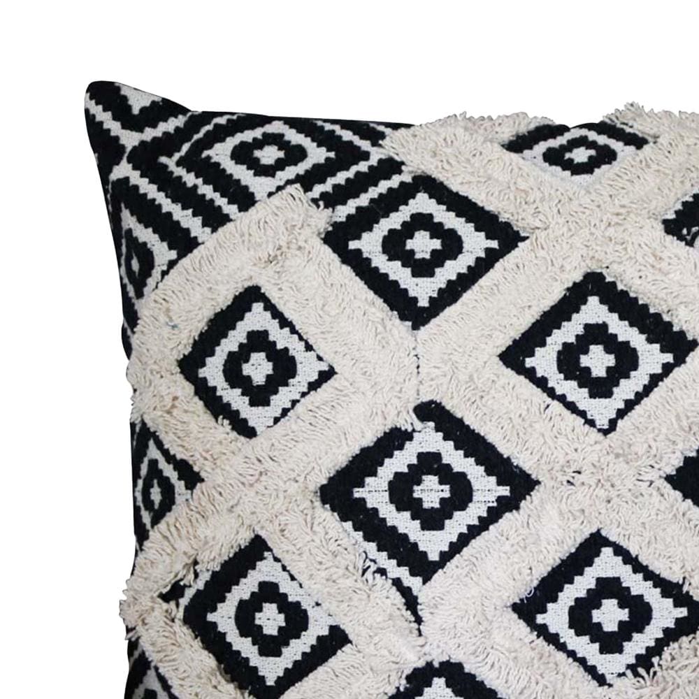 18 x 18 Handcrafted Square Jacquard Soft Cotton Accent Throw Pillow Diamond Pattern White Black By The Urban Port UPT-261539