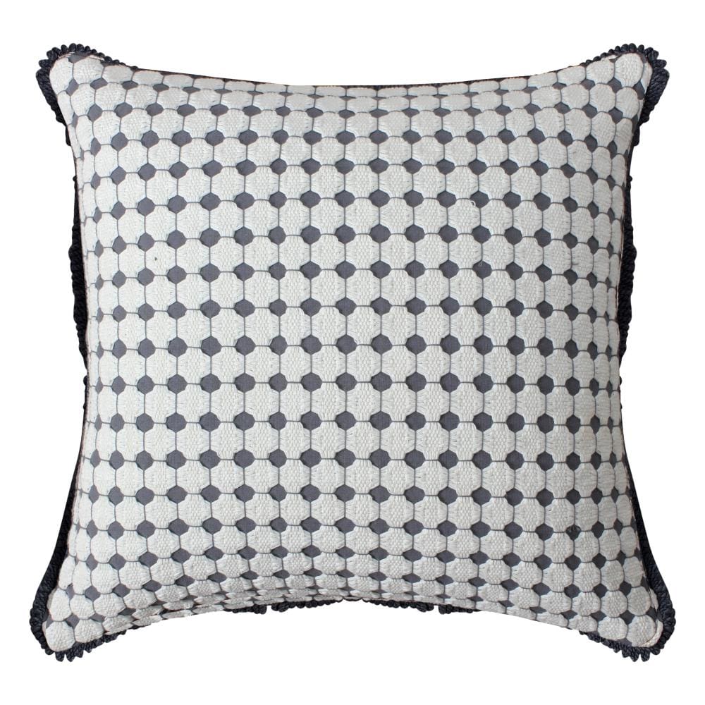 18 x 18 Handcrafted Square Cotton Accent Throw Pillow, Woven, Dotted Tile Design, White, Gray By The Urban Port
