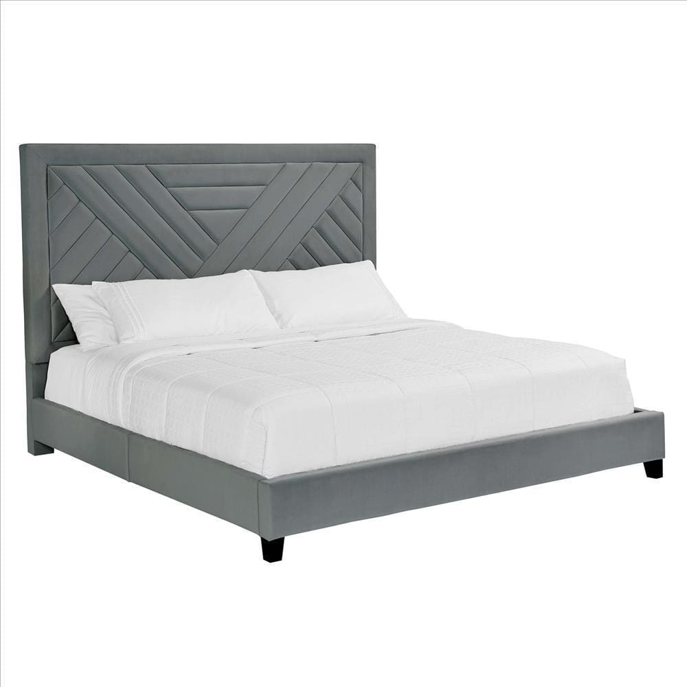 Queen Bed with Fabric Upholstery and Channel Tufted Headboard Charcoal Gray By The Urban Port UPT-262086