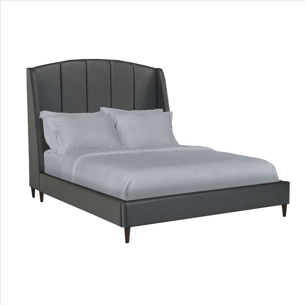 Queen Bed with Fabric Upholstery and Tufted Arched Headboard Charcoal Gray By The Urban Port UPT-262087