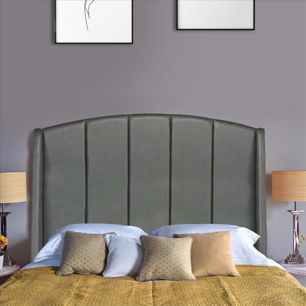 Upholstered Platform Queen Bed, Arched Wingback Headboard, Charcoal Gray By The Urban Port