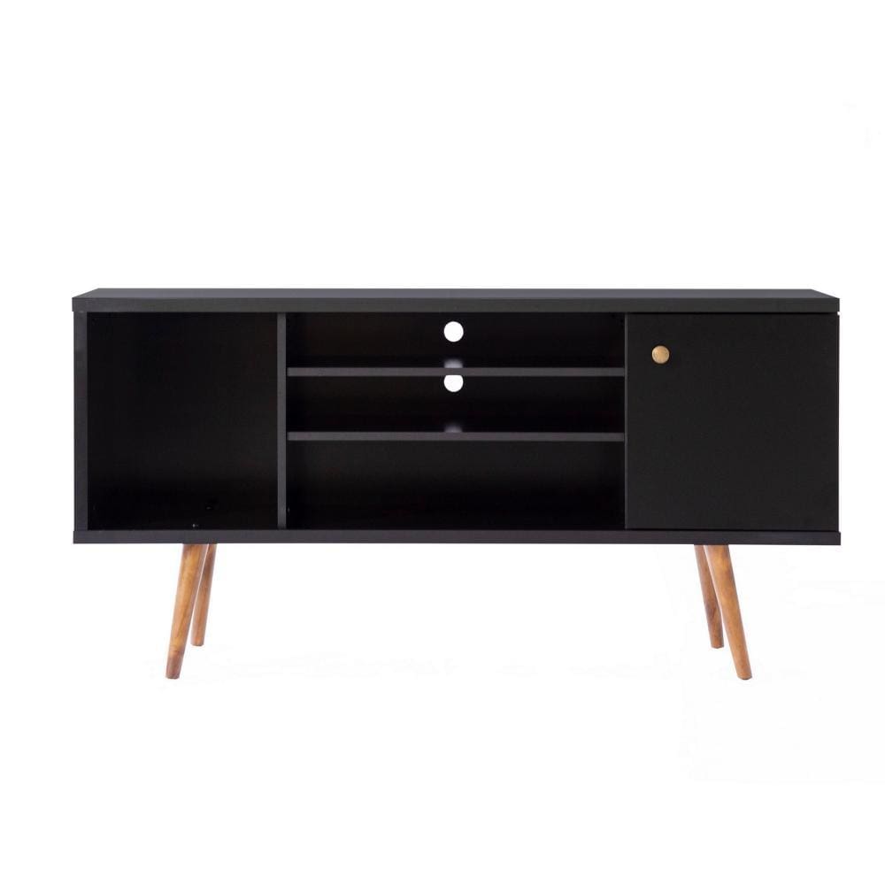 Wooden Entertainment TV Stand with Open Compartments Black and Brown By The Urban Port UPT-262090