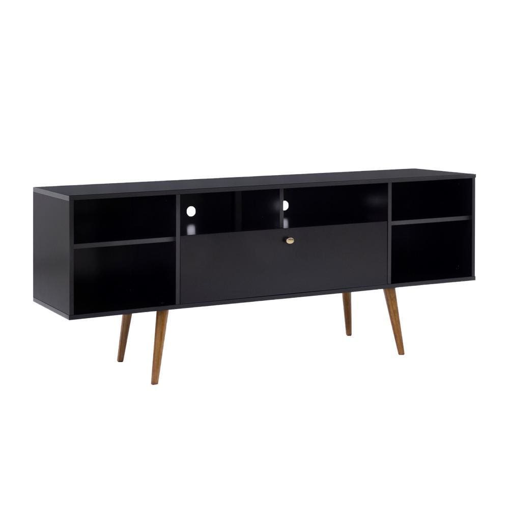 Wooden Entertainment TV Stand with Drop Down Storage Black and Brown By The Urban Port UPT-262092