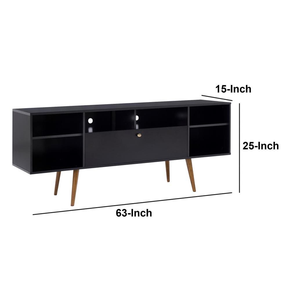 Wooden Entertainment TV Stand with Drop Down Storage Black and Brown By The Urban Port UPT-262092