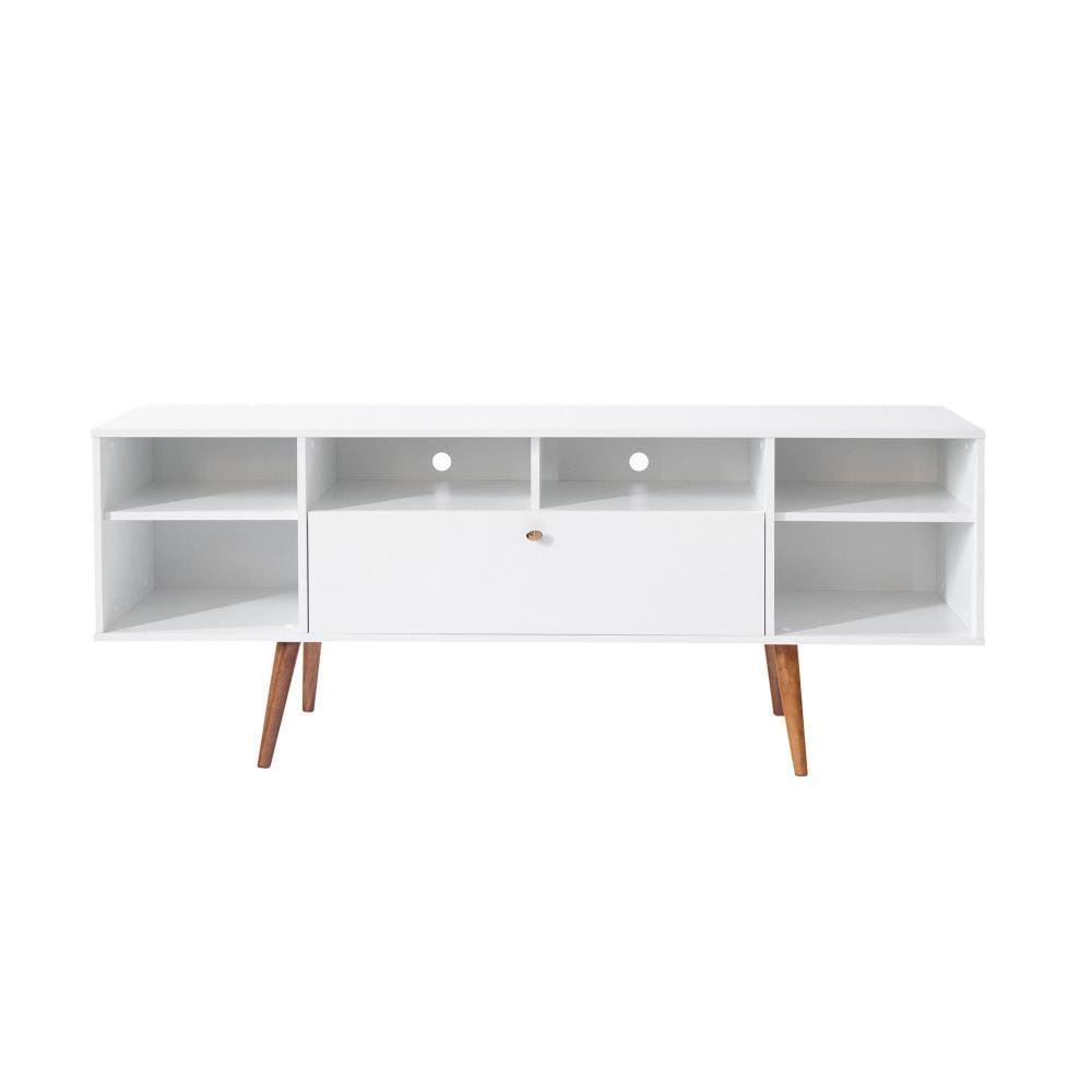 Wooden Entertainment TV Stand with Drop Down Storage White and Brown By The Urban Port UPT-262093