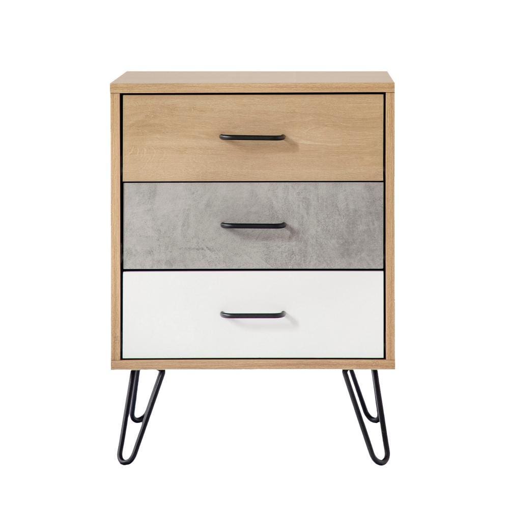 Side Table with 3 Drawers and Metal Hairpin Legs Oak Brown By The Urban Port UPT-262098