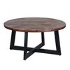 31 Inch Round Mango Wood Farmhouse Coffee Table X Shape Iron Frame Brown Black By The Urban Port UPT-262388