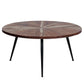 31 Inch Round Mango Wood Coffee Table Sunburst Design Tapered Iron Legs Brown Black By The Urban Port UPT-262390
