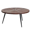 31 Inch Round Mango Wood Coffee Table Sunburst Design Tapered Iron Legs Brown Black By The Urban Port UPT-262390