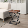 22 Inch Industrial End Side Table with Mango Wood Tray Top, X Shape Iron Frame, Brown, Black By The Urban Port