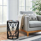 Dex 23 Inch End Side Table, Round Mango Wood Top, Lattice Cut Out Iron Frame, Brown, Black By The Urban Port