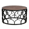32 Inch Round Coffee Table Mango Wood Top Lattice Cut Out Metal Frame Brown Black By The Urban Port UPT-262398