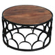 32 Inch Round Coffee Table Mango Wood Top Lattice Cut Out Metal Frame Brown Black By The Urban Port UPT-262398
