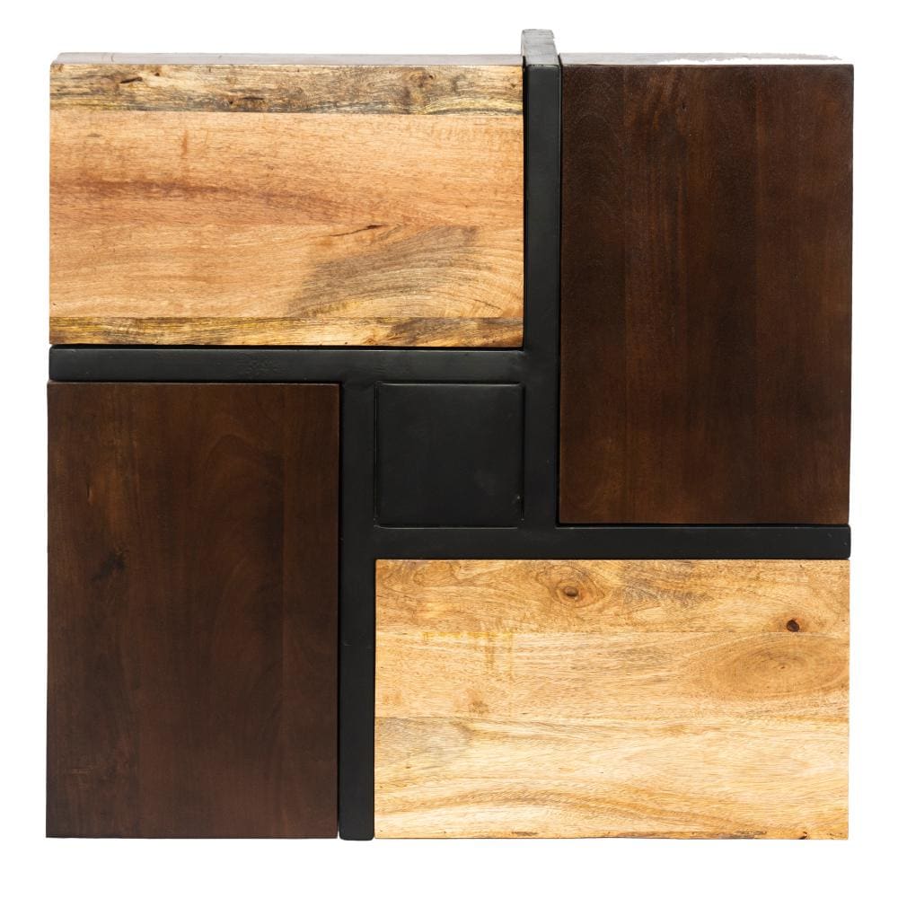Mango Wood Square Coffee Table with Metal Base Brown and Black By The Urban Port UPT-262403