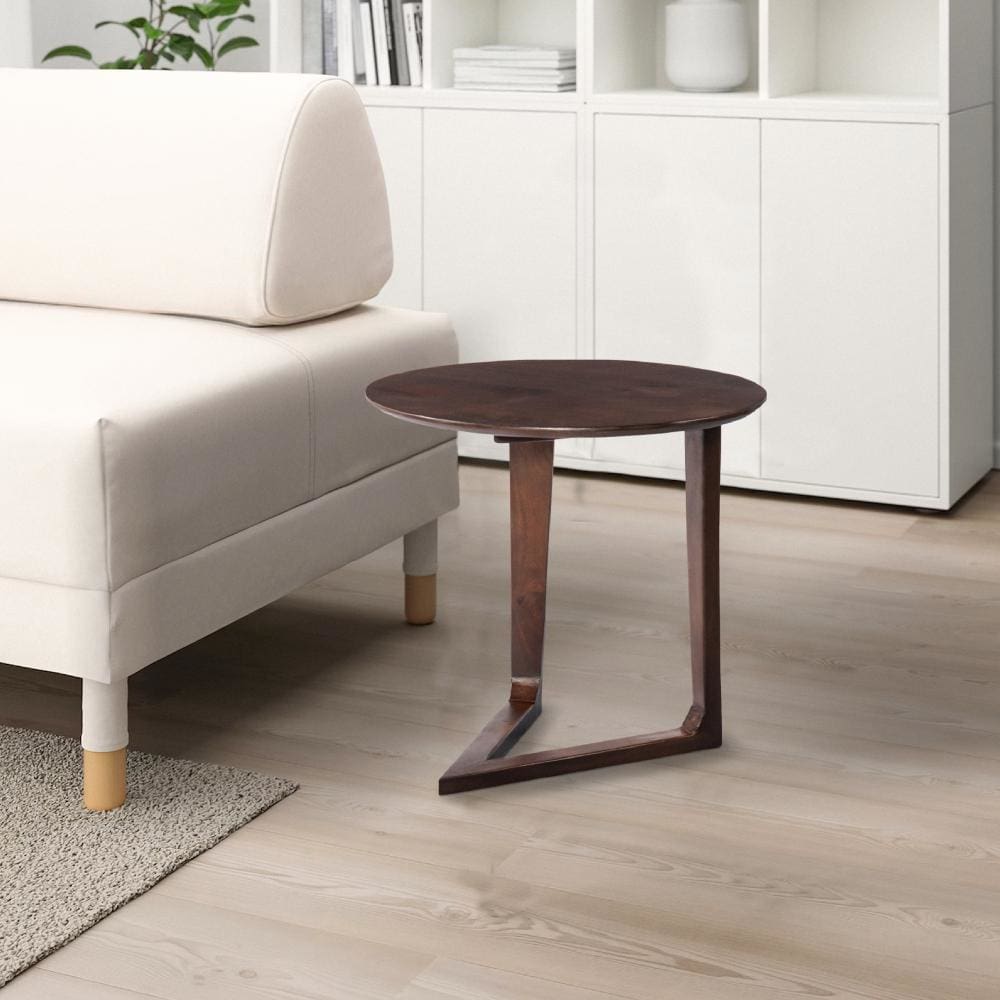Mango Wood Round Side Table with  and Cantilever Base, Brown By The Urban Port