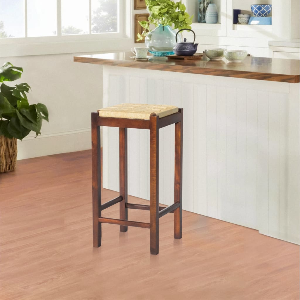 Mango Wood Barstool with Rope Weaved Seat, Brown By The Urban Port