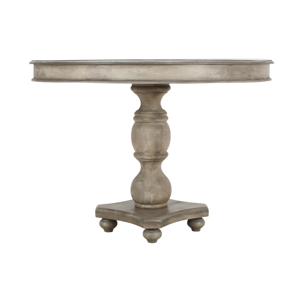 42 Inch Handcrafted Mango Wood Dining Table with Pedestal Base Round Molded Top Washed White By The Urban Port UPT-262414