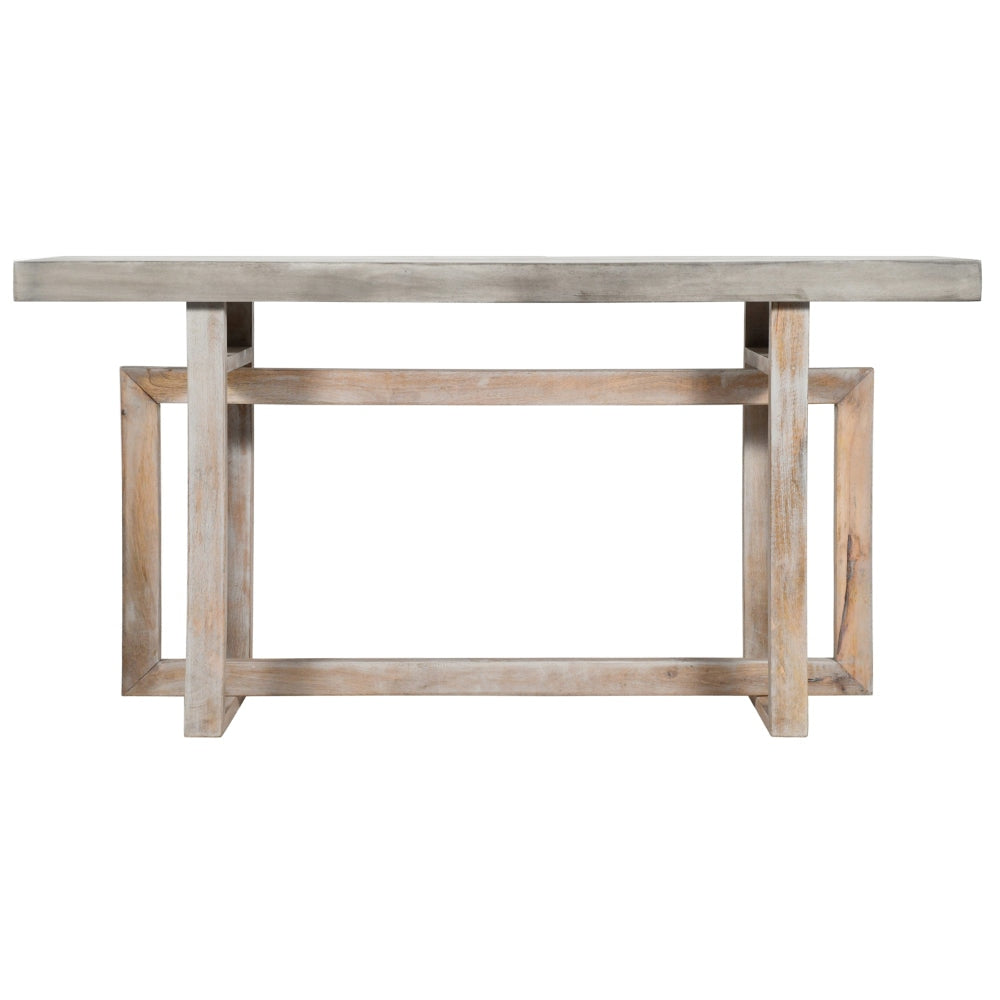 59 Inch Artisan Crafted Farmhouse Console Table with Geometric Interlocked Base Rustic Light Brown By The Urban Port UPT-262415