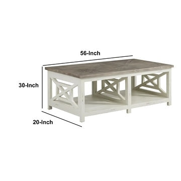 Wooden Rectangle Coffee Table with X Shape Side Panels White and Brown By The Urban Port UPT-262890