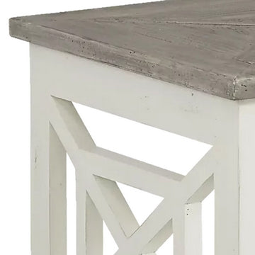 Solid Wood Farmhouse End Table with X Shape Side Panels White and Brown By The Urban Port UPT-262892